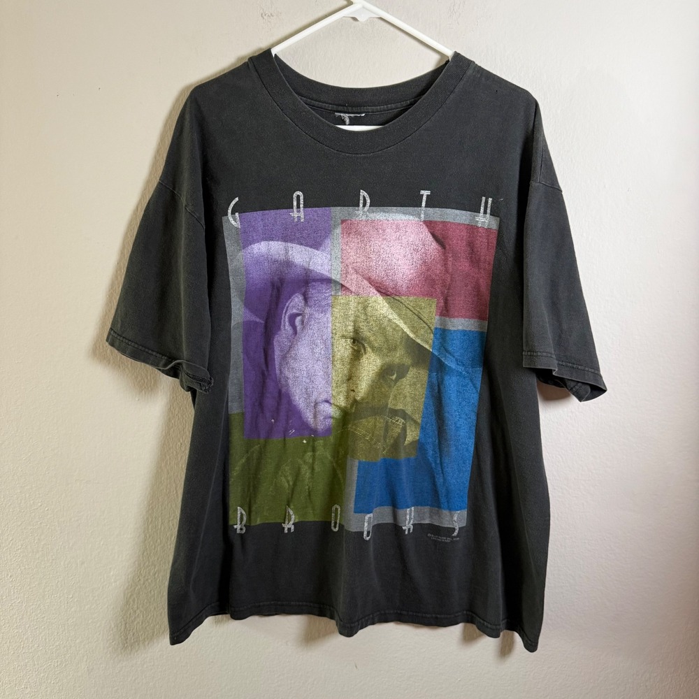 Vintage 1996 Garth Brooks Tour Shirt Faded Black Graphic Band Tee XL 24x28